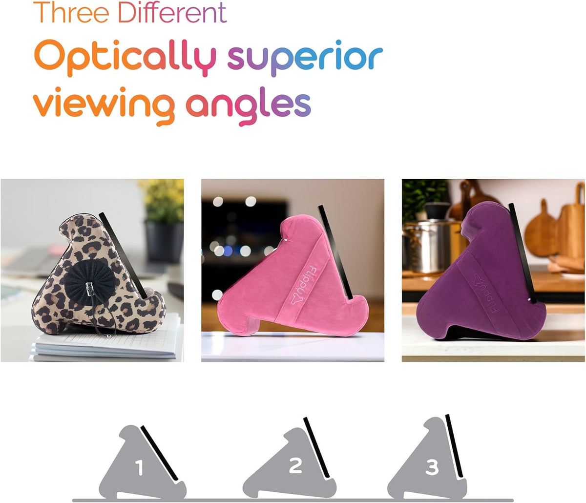 Flippy Original Tablet Pillow Stand & iPad Holder, Gift for Book Lovers & Readers, Multi-Angle Stand with Storage for Lap, Desk & Bed, Compatible with Kindle, Fire, iPad & Samsung, Def Leopard