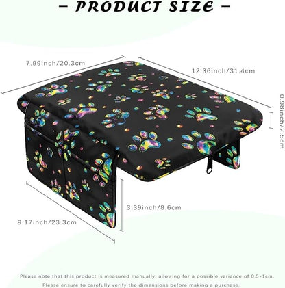 Dreaweet Tie Dye Dog Paw Center Console Cover Thick Car Armrest Cushion with Storage Bag Soft Comfortable Arm Rest for Car Center Console Universal Fit SUV Truck Sedan