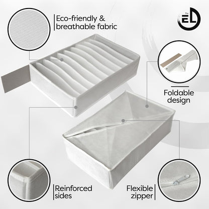 Drawer Organizer Clothes - 3 Set Multipurpose Dresser Drawer Organizer for Adults & Kids, Closet Foldable 10 Cells per Organizer - Non-Woven Fabric, T-Shirts, Baby Clothes, Shorts Organizer - White