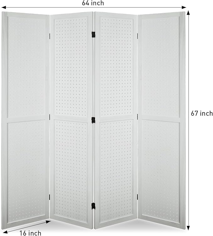 ECOMEX 4 Panel Room Divider, 5.6Ft Pegboard Display Wooden Room Divider Folding