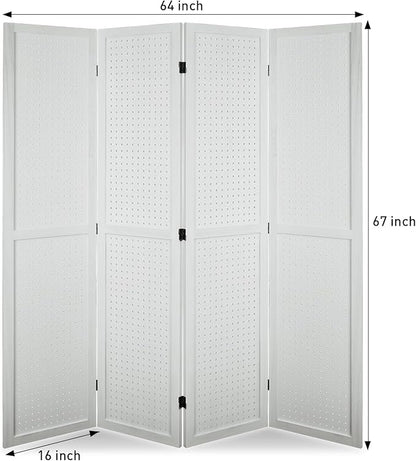 ECOMEX 4 Panel Room Divider, 5.6Ft Pegboard Display Wooden Room Divider Folding