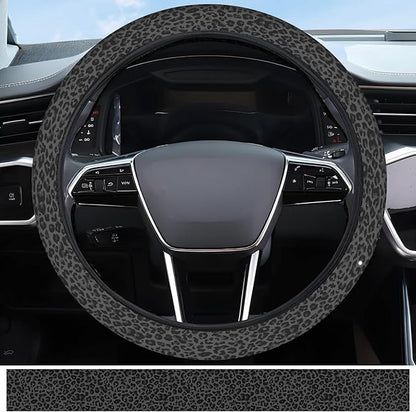 Elastic Car Steering Wheel Cover, Universal 15 inch Non-Slip Breathable Neoprene Steering Wheel Protector, Car Accessories for Women Men Fit Auto, Suvs, Truck Black Leopard