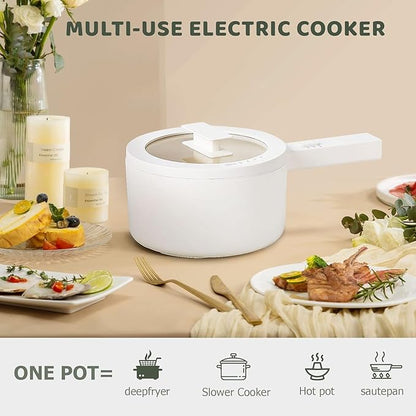 olakys. Electric Hot Pot, 1.5L Mini Hot Pot, Ceramic Glaze Non-stick Portable