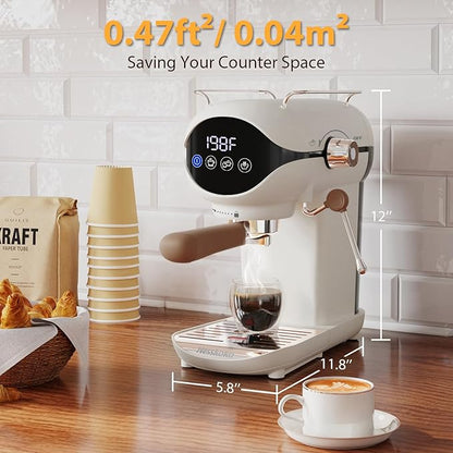 Espresso Machine with Steam Milk Frother Semi Automatic 20 Bar Compact White