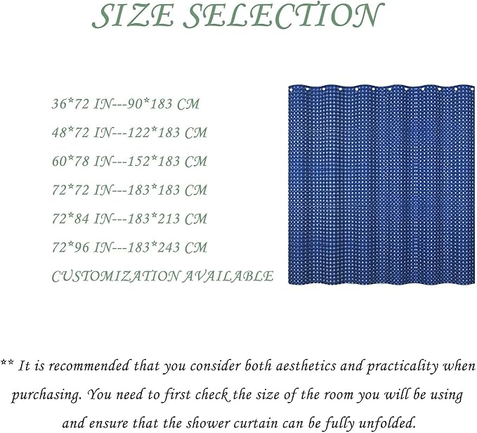 ggaimwf 48x72 Inch Solid Color Shower Curtain for Bathroom Waffle Bath Water Resistant Fabric Curtains Indigo Dye Modern Thick Shower Stall Curtain with Metal Hooks