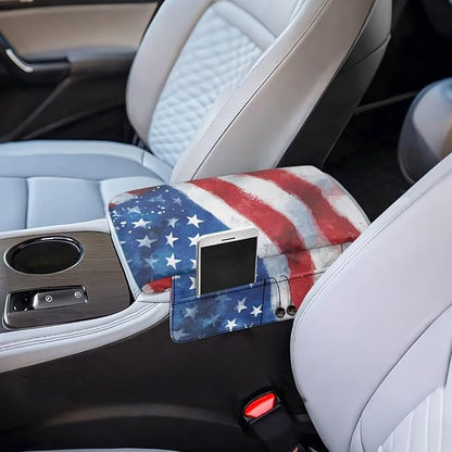 Armrest Cover for Car Truck, Soft Vehicle Center Armrest Protector American Flag Center Console Replacement Cover for SUVs,Vans,Trucks