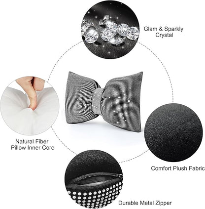 surpassme Rhinestone Lumbar Support Pillow for Car, Bling Back Support Pillow/Cushion Car Accessories for Women(White)