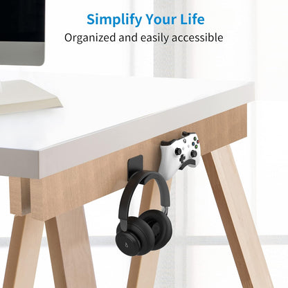 SOKUSIN Headphone Stand Headset Holder - Adhesive Gaming Earphones Hanger, Universal Desk Wall Mount Hook for All Headphone/Controller, Compatible with Beats, AirPods Max,Sony, JBL (Black)