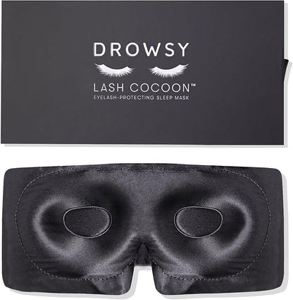 DROWSY Eyelash Protecting Silk Sleep Mask for Natural Lashes & Extensions. Deep Eye Cups, Zero Pressure, Total Blackout, Full Wraparound (Moonlight Shadow)