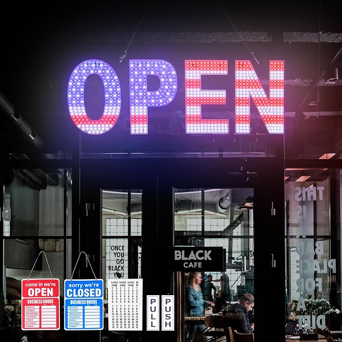 LED Open Signs for Business, Ultra Bright Adjustable Light Up Open Sign Led for
