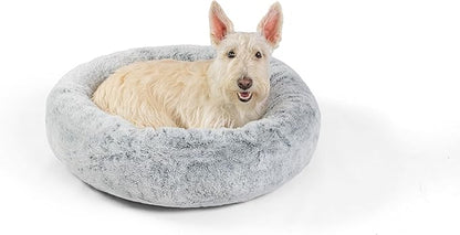 Best Friends by Sheri SnuggleSoft Faux Fur Calming Donut Bed for Dogs, Gray, Small, 23x23
