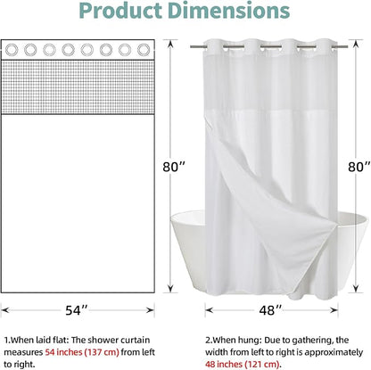 eachope Stall White No Hook Waffle Weave Shower Curtain with snap-in Liner Replacement, 230GSM Waterproof Fabric Hotel Shower Curtain Set for Bathroom, Through Mesh Top Window,54Wx80H