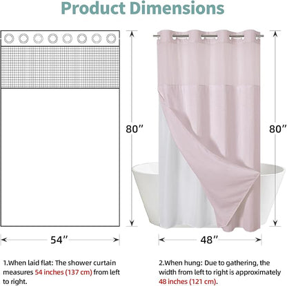 eachope BlushPink No Hook Waffle Weave Shower Curtain with snap-in Liner Replacement, 230GSM Waterproof Fabric Hotel Shower Curtain Set for Bathroom, Through Mesh Top Window,54Wx80H