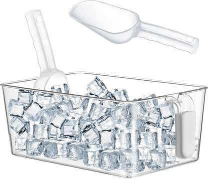 Havawish 1 Set Ice Bin and Flexible Scoop Set Plastic Freezer Ice Bin with Pull out Handle Storage Bucket Clear for Container with Bucket Scoop (10.83 x 7 x 4.33 in,Grey)