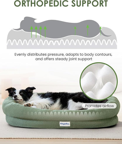 bilypaws Orthopedic Dog Bed for Medium Size Dogs, Chew-Resistant Pet Sofa Bed with Egg Crate Foam, 4-Sided Bolster, Removable Washable Cover & Anti-Slip Bottom, Medium Olivine
