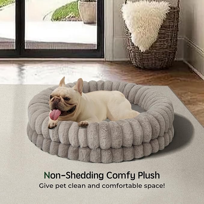 BALANCE Luxury Donut Dog Bed, 30 Inches Round Dog Bed Medium Size Dogs Washable, Orthopedic Calming Dogs Bed for Pets with Anti-Slip Bottom, Oatmeal