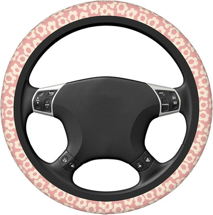 Vintage Pink Flower Steering Wheel Cover Cute Universal 15 Inch Car Accessories Protector for Women Fit Auto SUV Sedan Vans Trucks