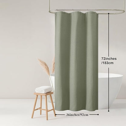OWENIE Sage Green Shower Curtain, Stall Small Waffle Weave Heavy Fabric Shower Curtains for Narrow Size Bathroom, Waterproof Soft Hotel Spa Luxury Bath Curtain Set, Machine Washable, 36x72 Inch