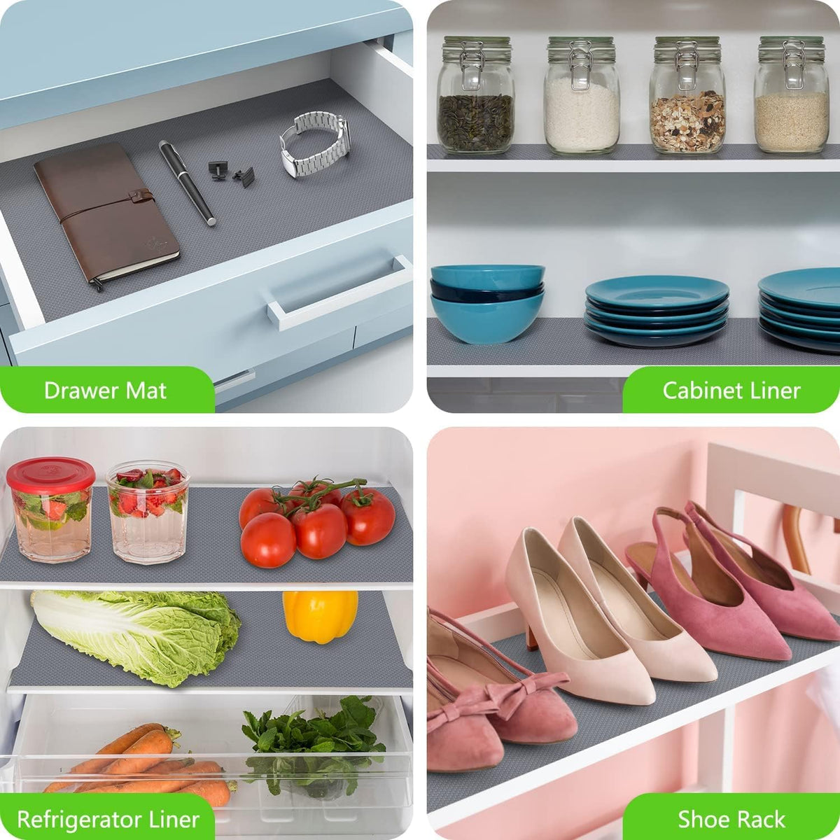 Shelf Liners for Kitchen Cabinets Non Adhesive Drawer Liner for Bathroom Waterproof Refrigerator Liners for Shelves Fridge Plastic Mats Cabinet Cupboard Liner Gray 2 Rolls 11.8 x 236.2 Inches