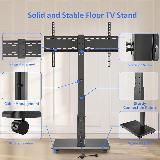 Afaloona Rolling TV Stand with Power Outlet, Mobile TV Stand