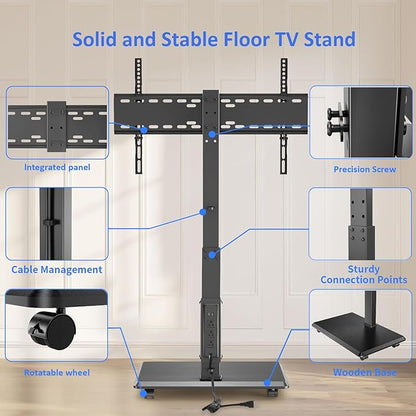 Afaloona Rolling TV Stand with Power Outlet, Mobile TV Stand