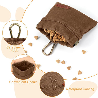 2PC Dog Treat Pouch,Dog Training Treat Reward Bag,Portable Puppy Hand Free Dog Walking Bag,Auto Closing Dog Food Dispenser,Behavior Aids for Puppy Travel or Outdoor(Green Khaki)
