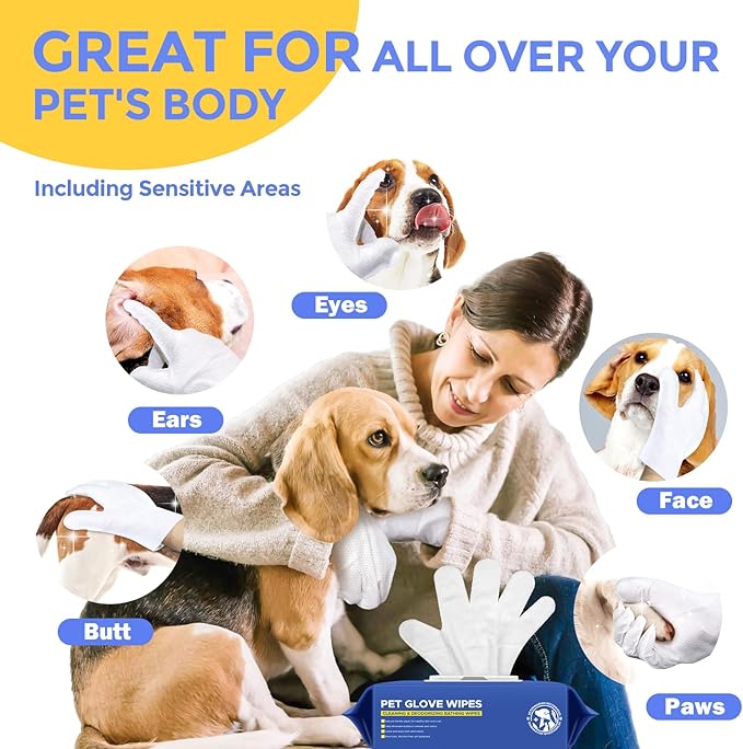 PUPMATE Pet Cleaning Glove Wipes for Dogs & Cats, Hypoallergenic Deodorizing Disposable Bathing Wipes,No-Rinse Grooming Wipes,Perfect for Pet Dry Cleaning,Daily Care and Travel, Coconut Scent, 24 pcs