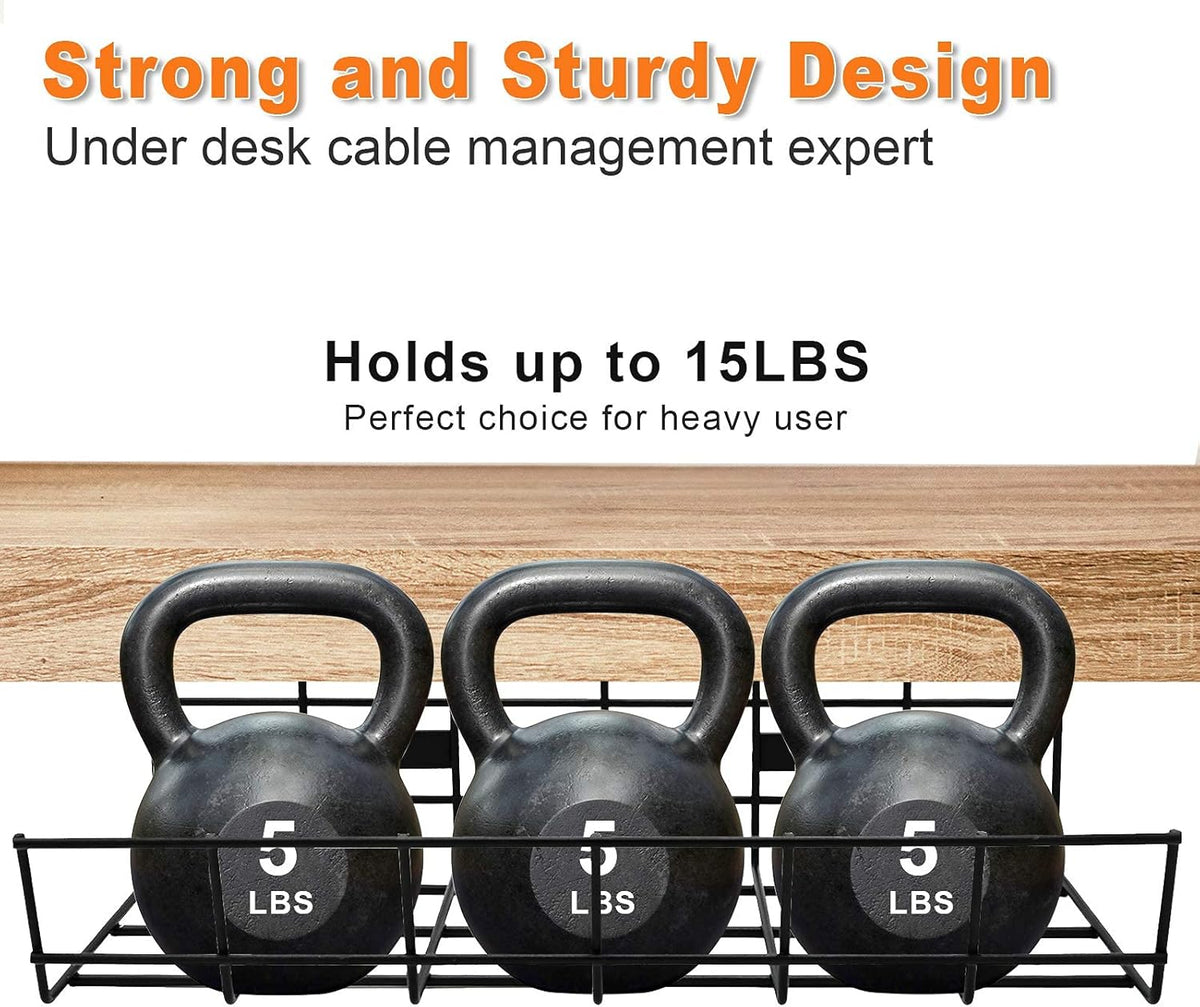 Under Desk Cable Management- 2 Pack Cord Organizer. Metal Wire Cable Management Tray for Office, Studio and Home. Super Sturdy Under Table Cable Management - Black Cable Organizer