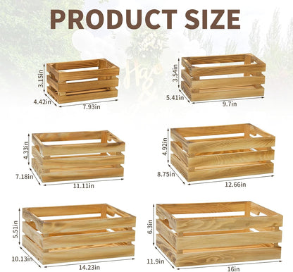 Extra Large 6 Pcs Decorative Wood Crates for Display, Farmhouse Wooden Basket for Storage Container and Decorations, Rustic Nesting Crates Decor Boxes with Handle