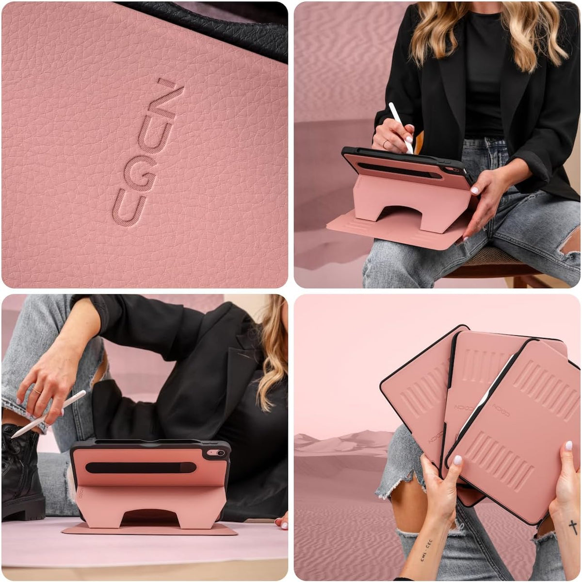 ZUGU CASE for iPad Air 11 (M3 2025 / M2 2024) iPad Air 4 & 5 10.9 Inch (2020/2022) - Protective, Ultra Thin, Magnetic Stand, Sleep/Wake Cover with Apple Pencil Charging & Storage - Desert Rose