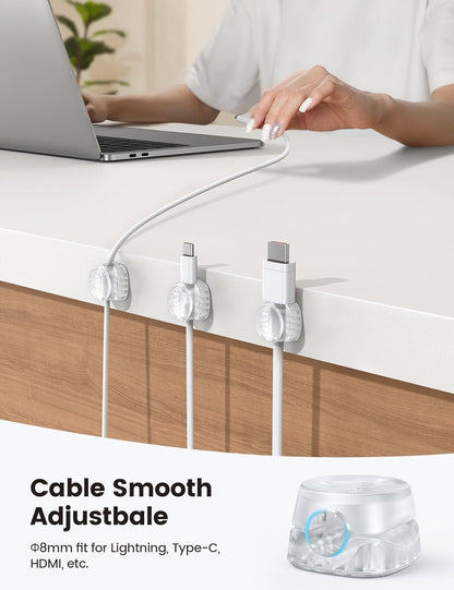 12Pack Cord Organizer [1s Lock] Spring Cable Holder Clips - Lamicall Desk Cord Management Clips, [Smooth Adjustable] Phone Charger Cable, Adhesive Wire Keeper for Nightstand Wall Car Office