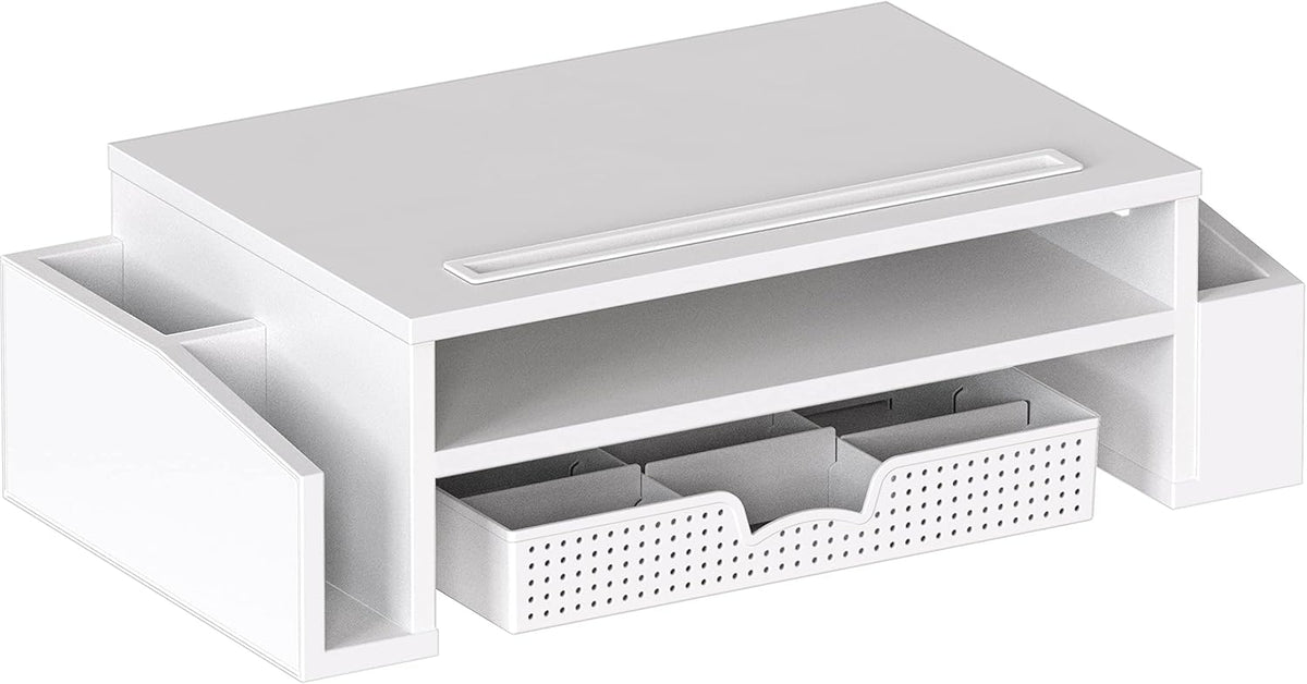 Simple Houseware Desk Monitor Stand Riser with Adjustable Organizer Tray, White