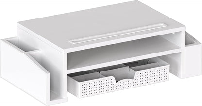 Simple Houseware Desk Monitor Stand Riser with Adjustable Organizer Tray, White