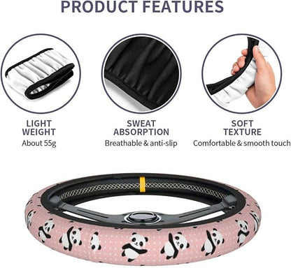 Cute Panda Polka Dot Universal 15 Inch Steering Wheel Covers Non Slip Neoprene Car Wrap Cover for Adults