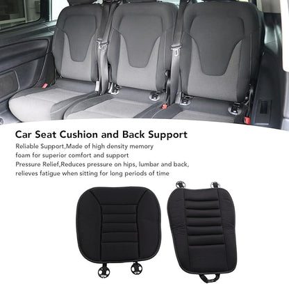Ejoyous Car Seat Cushion with Back Support Pillow, Memory Foam Driving Seat Cushion and Lumbar Pillow for SUV Trucks Office Chair (Black)