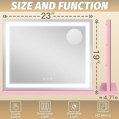 FENNIO Vanity Mirror with Lights 23"x18", Lighted Makeup Mirror, Large Vanity