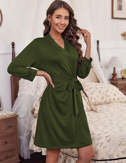 HOTOUCH Womens Robe Lightweight Short Knit Bathrobe Soft Ladies Sleepwear with Pockets