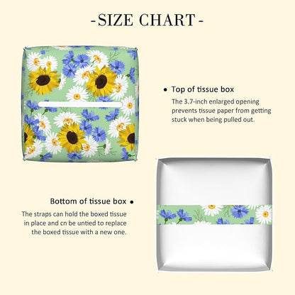 POIUBLE Tissue Box Holder Sunflowers, Cornflowers and Chamomile Tissue Box Cover Square Leather Tissue Holder Organizer Portable Decorative Facial Paper Case for Home Office Bathroom Vanity Countertop