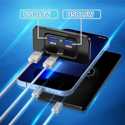 USB Socket for - 12 V USB Port, Phone Charger for | 72 W High Power USB Socket, QC 3.0 Fast Charging Ports, Multi-Port Car Socket Adapter for Motorcycle Trucks