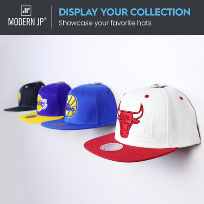 Modern JP Adhesive Hat Hooks for Wall (32-Pack) - Hat Rack for Baseball Caps, Minimalist Hat Display, Strong Hold Hat Hangers for Wall - USA Patented, Clear