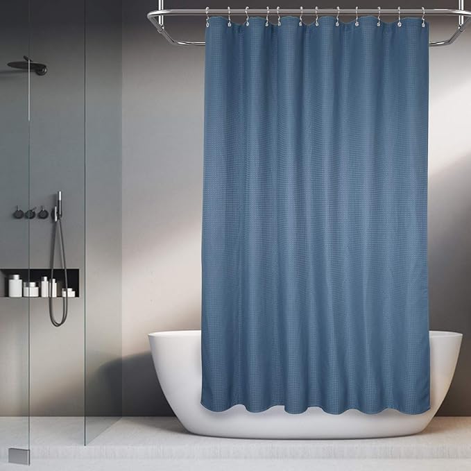 Barossa Design Waffle Weave Shower Curtain Hotel Luxury Spa, 230 GSM Heavy Duty Fabric & No Blowing, Water Repellent and Machine Washable - Moonlight Blue, 71"x72"