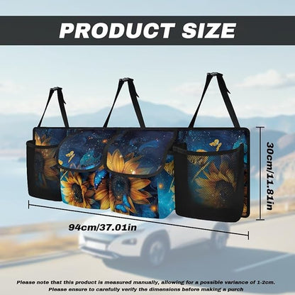 Sunflower Car Trunk Organizer and Storage, Backseat Hanging Organizer for SUV, Truck, MPV, Van, Sedan, Waterproof Cargo Storage Bag with 4 Pockets, Sunflower Car Accessories for Women