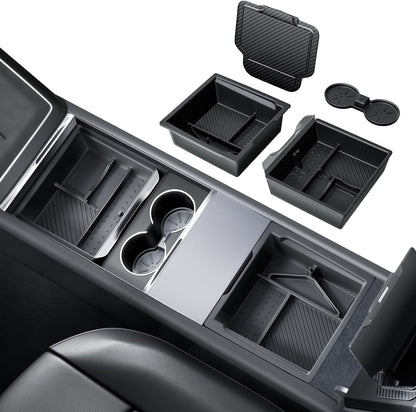 REEVAA 2026 Tesla New Model Y Juniper Accessories - Center Console Organizer [Maximized Space | OEM Fit & Noise-Free] 2-Layer Material, Fit for Model Y 2025-2026, 4PCS, Black