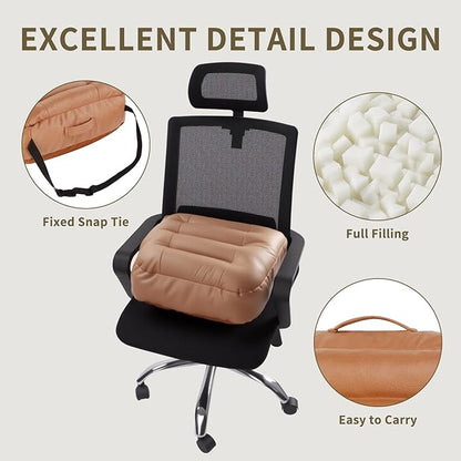 6 inch Extra Thick Seat Cushion, Technology Leather Chair Cushions for Office, Adult Booster Seat with Waterproof and Breathable, Suit for Car Seat, Desk Chair, 18 x 16 x 6 inch, Brown