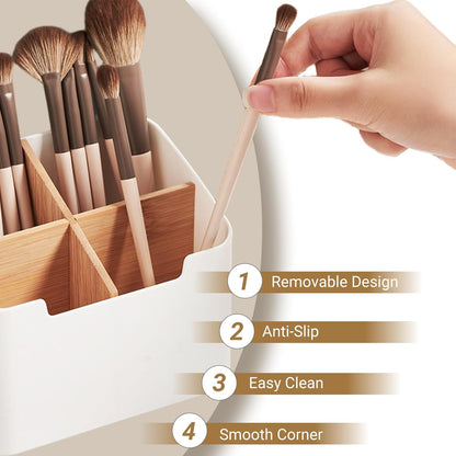 Remote Control Holder, Wood and Plastic Remote Control Holder with 4 Compartments, Multifunctional Desk Storage Organizer Box