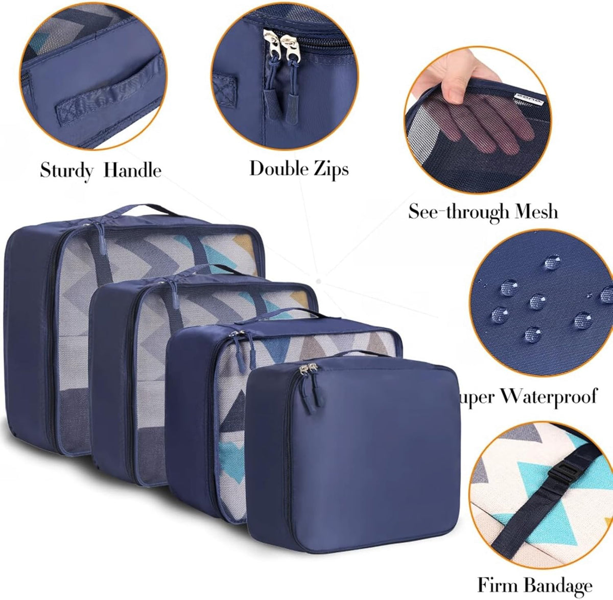 BAGAIL 8 Set Packing Cubes Luggage Packing Organizers for Travel Accessories-Indigo