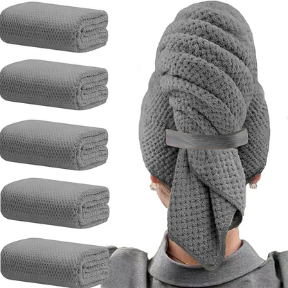 Wuwahold Microfiber Hair Towels, Waffle Hair Towel Set, Super Soft Highly Absorbent, Sturdy Quick Drying Turbans for Long, Thick, Curly Hair (5 Pack, 40" x 20")
