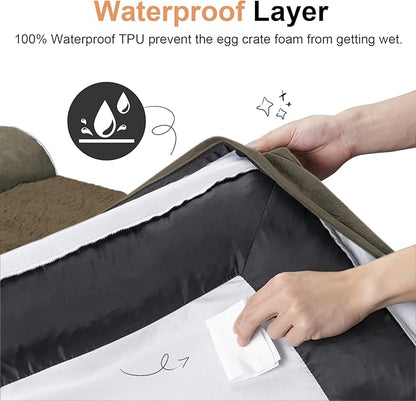 Small Dog Bed Orthopedic Washable: Beds Bolster Small Sized Dogs Cats Bed Egg Crate Foam Couch Sofa Waterproof with Removable Cover - Brown