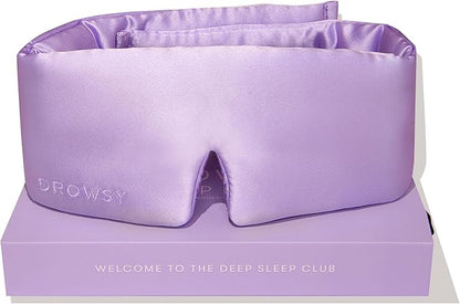 DROWSY Silk Sleep Mask - Face-Hugging, Padded Cocoon for Luxury Sleep in Total Darkness - 100% Pure Mulberry Silk (Lavender Haze)