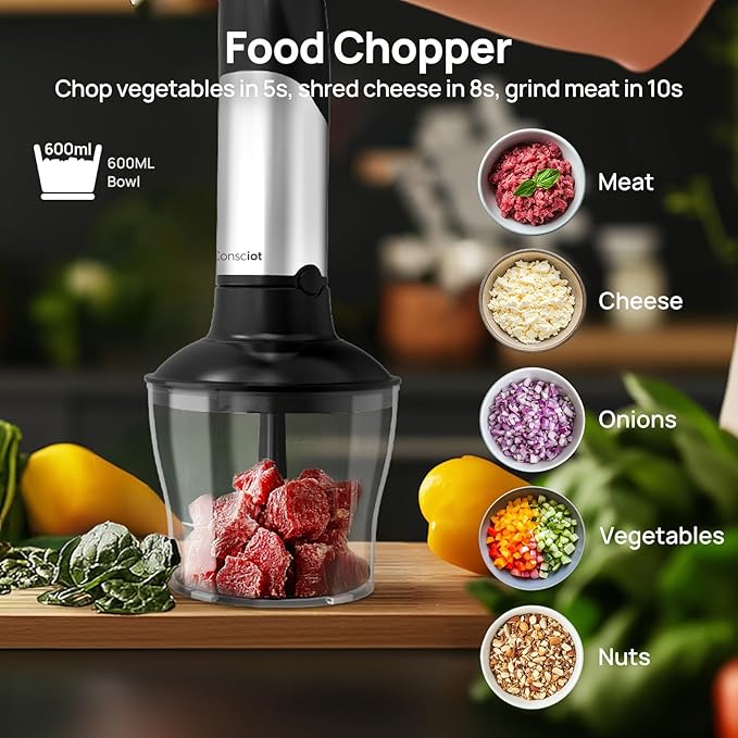 Consciot 7-in-1 Immersion Blender Handheld Max 1100W, Stick Emulsifier
